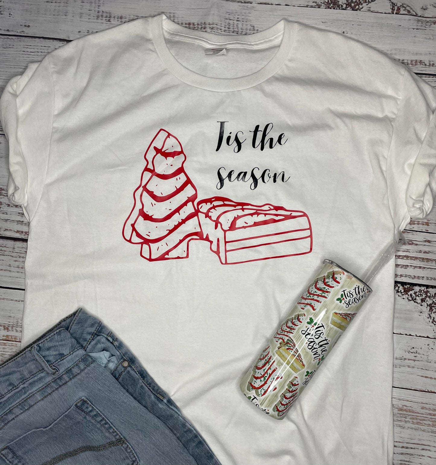 TIS THE SEASON LITTLE DEBBIE BUNDLE PACK T SHIRT AND TUMBLER