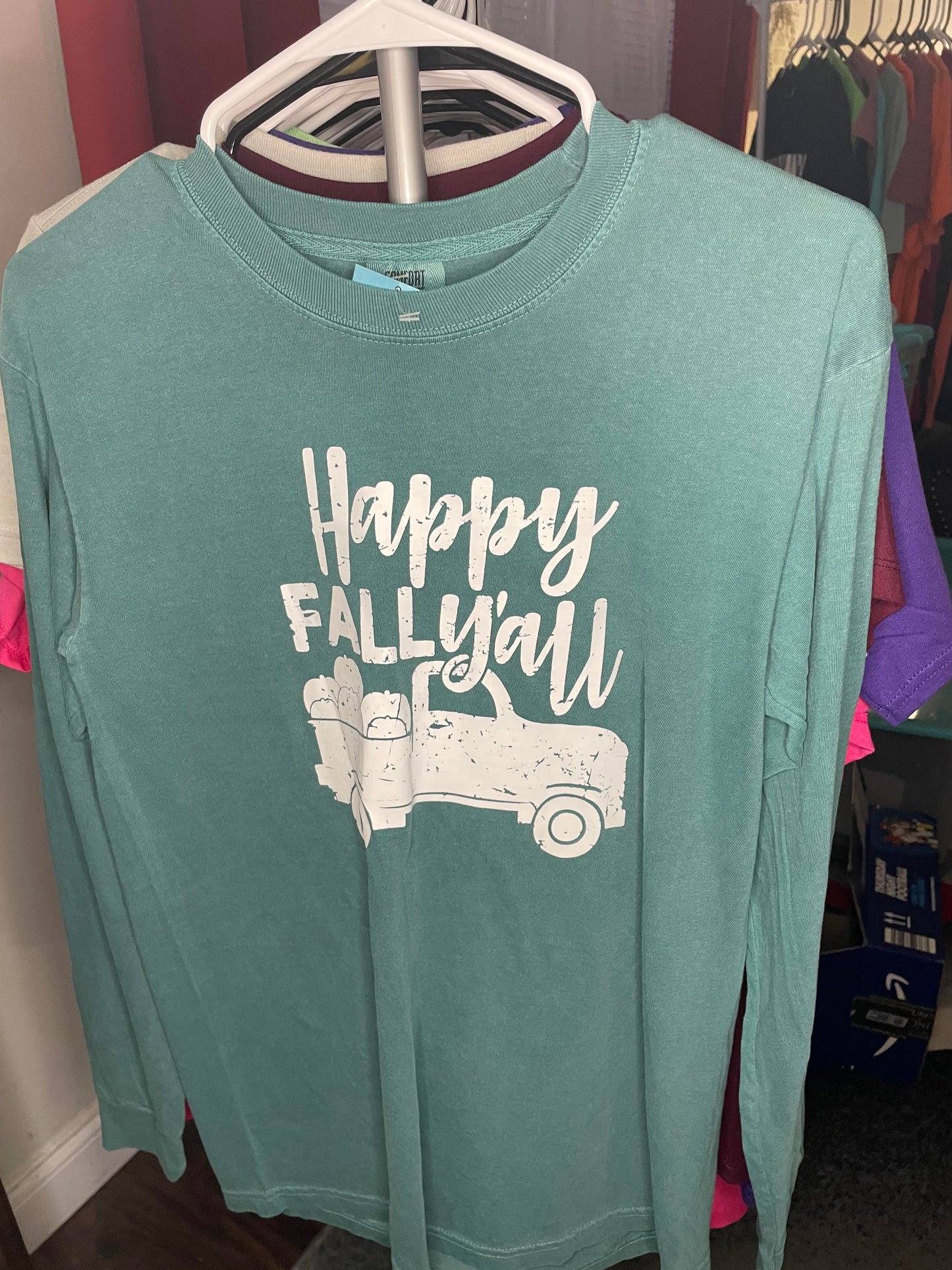 HAPPY FALL YALL LONG SLEEVE TEAL SMALL