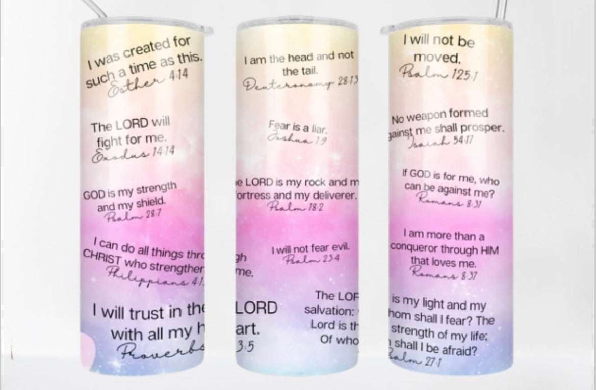 Pastel colored scripture tumbler