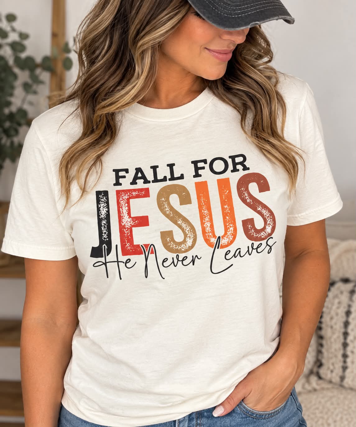 Fall for Jesus – He Never Leaves Graphic Tee
