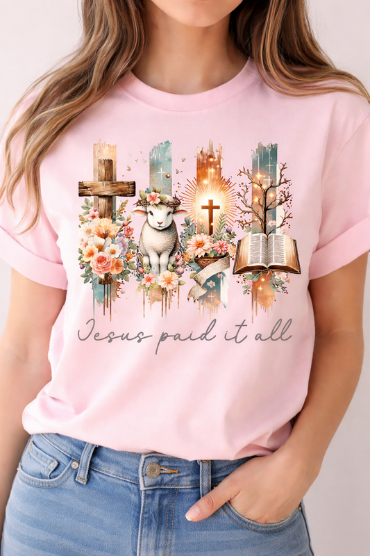 Jesus Paid It All Christian Floral Cross T-Shirt