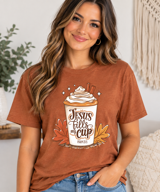 “Jesus Fills My Cup” Christian Fall T-Shirt