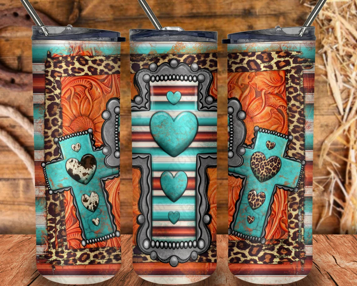 TEAL WESTERN CROSS TUMBLER